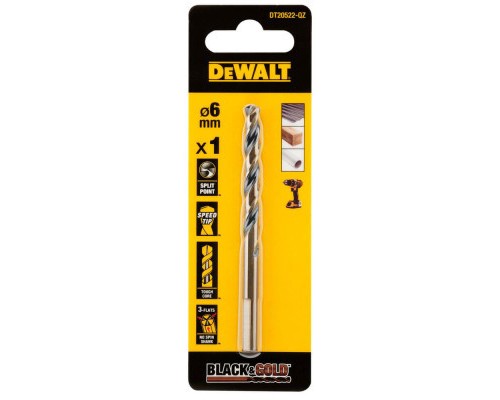 Свердло DeWALT по металу Black & Gold, HSS-G, 6 х 93 х 57 мм (DT20522)