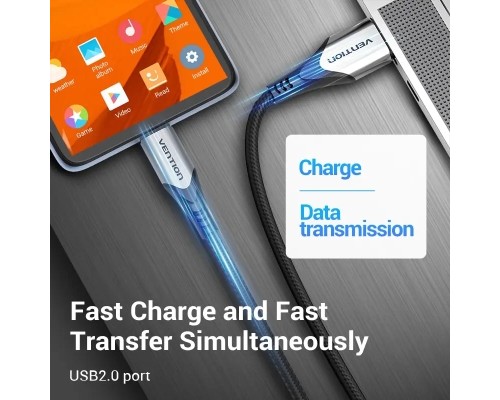 Дата кабель USB 2.0 AM to Micro 5P 0.25m 3.0A (18W) PVC Gray Aluminum Alloy Vention (COAHC)