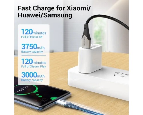 Дата кабель USB 2.0 AM to Micro 5P 0.25m 3.0A (18W) PVC Gray Aluminum Alloy Vention (COAHC)