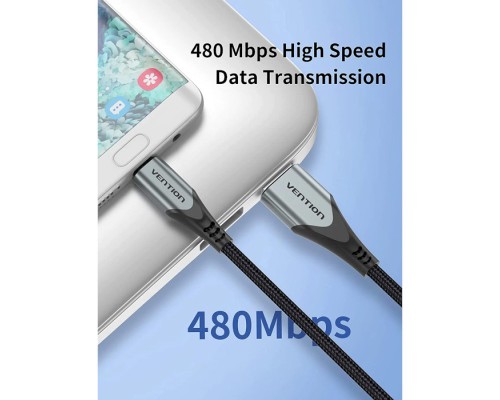 Дата кабель USB 2.0 AM to Micro 5P 0.25m 3.0A (18W) PVC Gray Aluminum Alloy Vention (COAHC)
