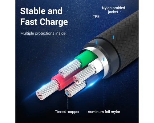 Дата кабель USB 2.0 AM to Micro 5P 0.25m 3.0A (18W) PVC Gray Aluminum Alloy Vention (COAHC)