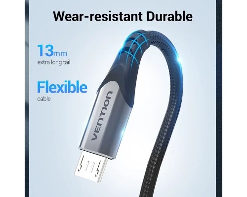 Дата кабель USB 2.0 AM to Micro 5P 0.25m 3.0A (18W) PVC Gray Aluminum Alloy Vention (COAHC)