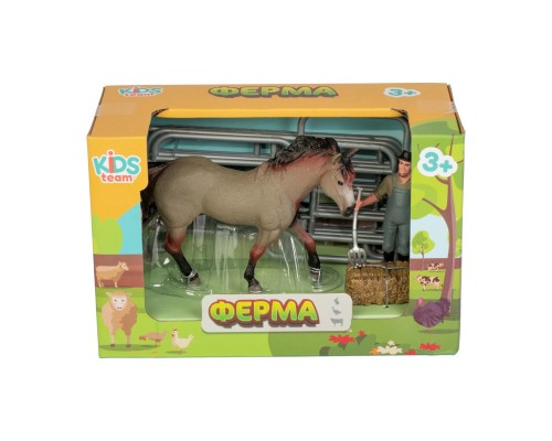 Фігурка Kids Team набір Ферма фермер, соврасая кінь (сіре забарвлення) (Q9899-X3_4)