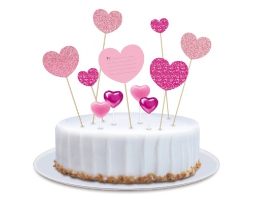 Свічка Maxi 4 шт. 7 топерів з паперовими серцями на торт (MX382)