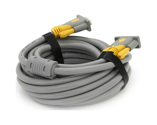 Кабель мультимедійний VGA M to VGA M 5.0m 1080P grey-yellow Merlion (YT-VGA(M)/(M)3+6GR-5m)