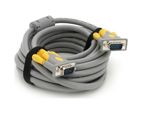 Кабель мультимедійний VGA M to VGA M 5.0m 1080P grey-yellow Merlion (YT-VGA(M)/(M)3+6GR-5m)