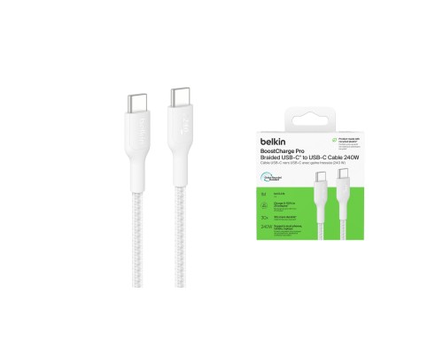 Дата кабель USB-C to USB-C 1.0m 240W white Belkin (CAB025HQ1MWH)