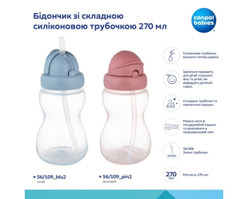 Поїльник-непроливайка Canpol babies зі складною силіконовою трубочкою, синій 270 мл (56/109_blu2)