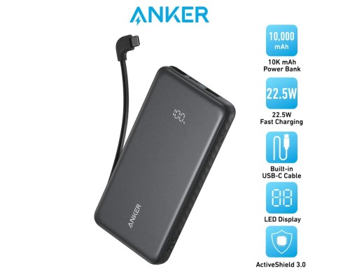 Батарея універсальна Anker 10000mAh, 22.5W, Built-In USB-C Cable, black (A110DH11)