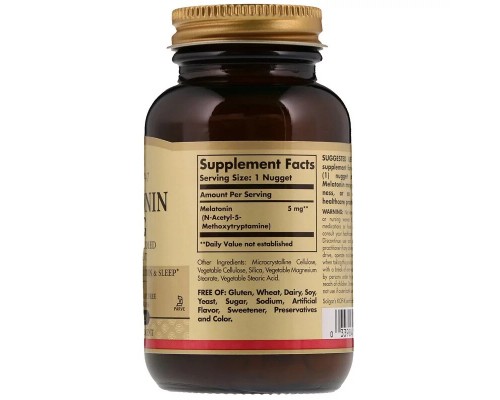 Амінокислота Solgar Мелатонін Melatonin, 5 мг, 60 жувальніх таблеток (SOL01936)
