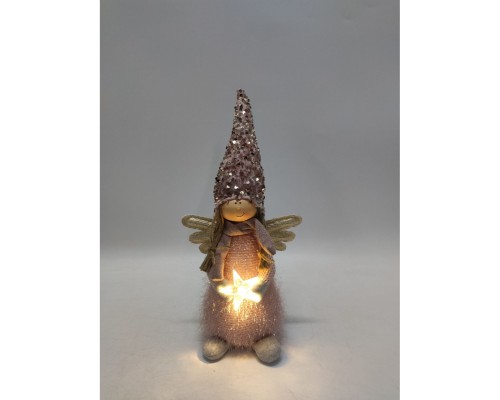 Новорічна фігурка Novogod`ko Дівчинка Янгол в рожевому, 40 см, LED зірка (974627)