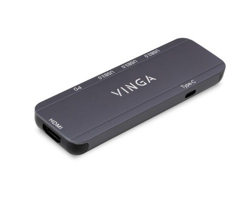 Концентратор Vinga USB-C 3.1 to HDMI+3xUSB3.0+PD100W+USB-C foldable cable (VHYC6FC)