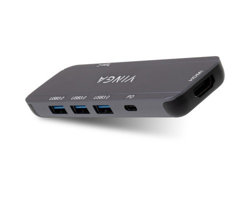 Концентратор Vinga USB-C 3.1 to HDMI+3xUSB3.0+PD100W+USB-C foldable cable (VHYC6FC)