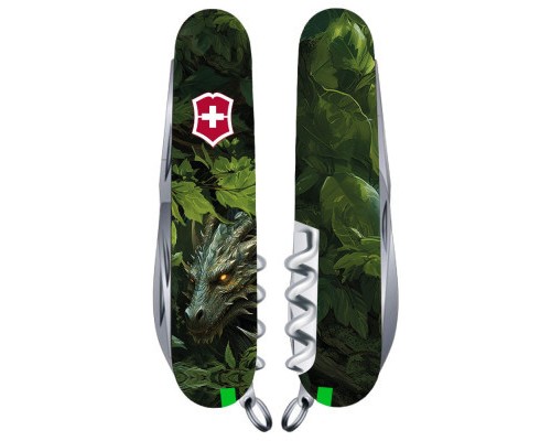 Ніж Victorinox Huntsman Zodiac 91 мм Зелений дерев'яний дракон (1.3713.3_Z3240p)