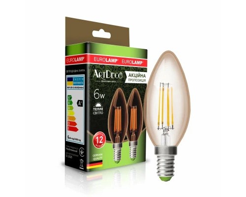Лампочка Eurolamp LED CL 6W 620 Lm E14 3000K deco 2шт (MLP-LED-CL-06143(Amber))