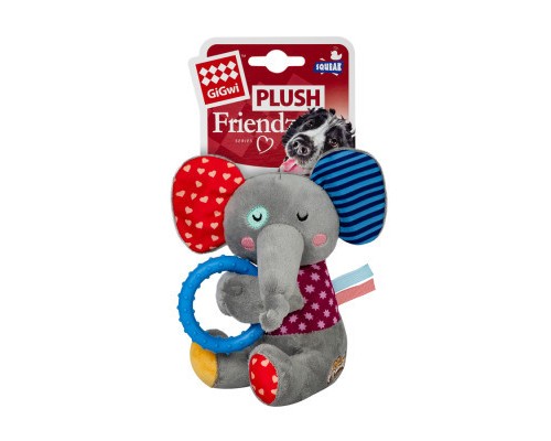 Іграшка для собак GiGwi Plush Слоненя з кільцем та пищалкою 16 см (2256)