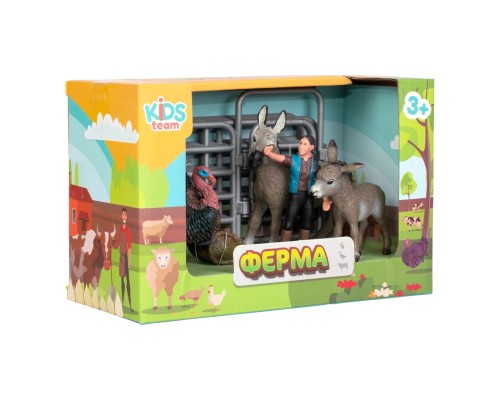 Фігурка Kids Team набір Ферма фермер, страус, віслюк, ослик, ослятко (Q9899-X20_3)