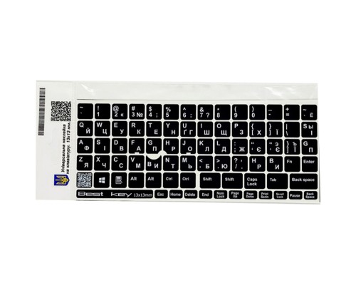 Наклейка на клавіатуру BestKey непрозора чорна, 76, білий (BKU13WHI/015)