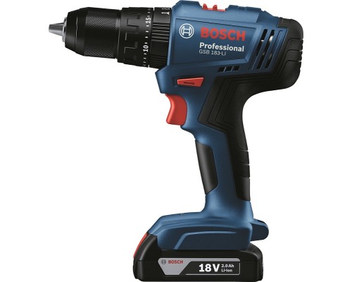 Шуруповерт Bosch GSB 183-LI 18V, 2х2Ah, 21-56Нм, 374-1815 об/хв, кейс, 1.2кг (0.601.9K9.100)