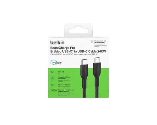 Дата кабель USB-C to USB-C 1.0m 240W black Belkin (CAB025HQ1MBK)