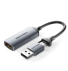 Перехідник HDMI-A to USB-C/USB-A Video Capture Card 0.1M Gray VENTION (ACWHA)