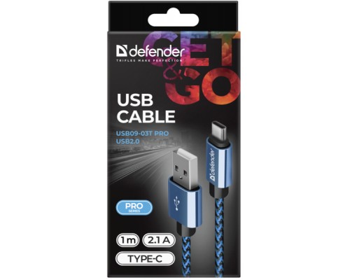 Дата кабель USB 2.0 AM to Type-C 1.0m USB09-03T PRO blue Defender (87817)
