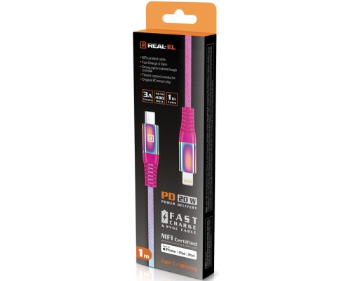 Дата кабель USB-C to Lightning 1.0m MFI Rainbow REAL-EL (EL123500054)