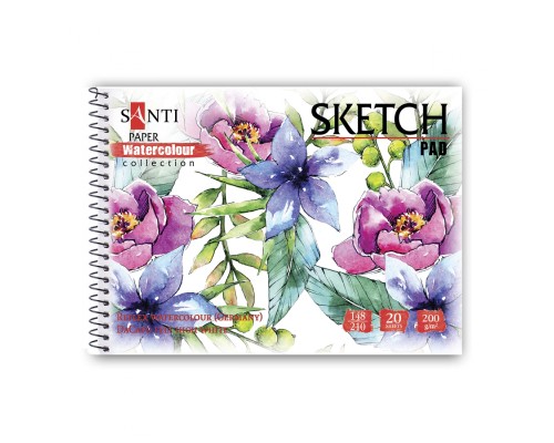 Альбом для малювання Santi А5 для акварелі Flowers, 20 аркушів (130497) 
