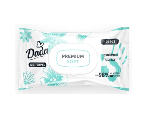 Дитячі вологі серветки Dada Premium Soft, з клапаном, 100 шт (4823071659757)