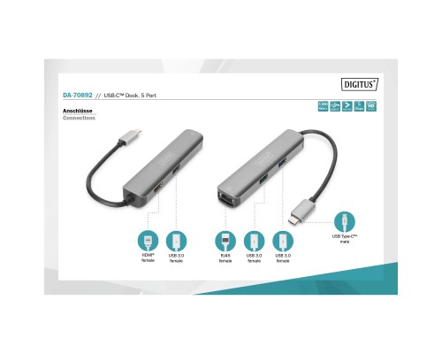 Концентратор Digitus USB-C 5 Port (DA-70892)
