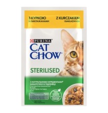 Вологий корм для кішок Purina Cat Chow Sterilised з куркою та баклажанами в желе 85г (7613037025644)