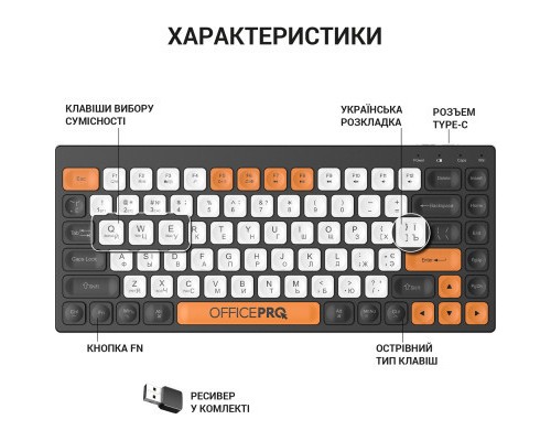 Клавіатура OfficePro SK955B Wireless/Bluetooth Black (SK955B)