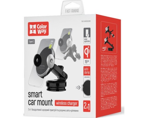 Універсальний автотримач ColorWay AutoSense Car Wireless Charger 15W (Dashboard + Air Vent) (CW-CHAW039Q-BK)