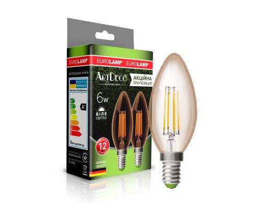 Лампочка Eurolamp LED CL 6W 620 Lm E14 4000K deco 2шт (MLP-LED-CL-06144(Amber))