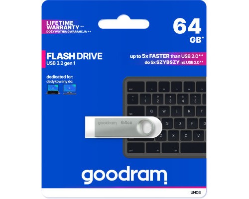 USB флеш накопичувач Goodram 64GB UNO3 Steel USB 3.2 (UNO3-0640S0R11) 