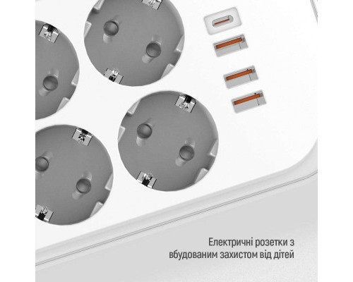 Мережевий фільтр живлення ColorWay CW-CHE64PDW, 6 розеток/4USB 2M (CW-CHE64PDW)