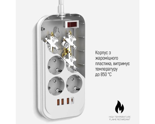 Мережевий фільтр живлення ColorWay CW-CHE64PDW, 6 розеток/4USB 2M (CW-CHE64PDW)