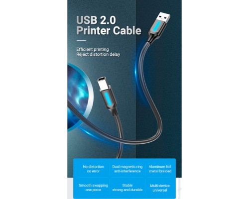 Кабель для принтера USB 2.0 AM/BM 1.0m 480Mbps PVC black Vention (COQBF)