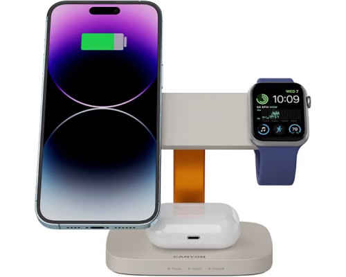 Зарядний пристрій Canyon wireless charger HEXAGON WCS-310 3in1 LightGrey/Orange (CNS-WCS310LGOR)