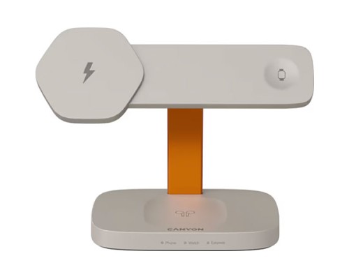 Зарядний пристрій Canyon wireless charger HEXAGON WCS-310 3in1 LightGrey/Orange (CNS-WCS310LGOR)