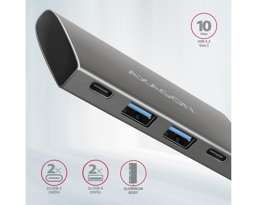 Концентратор AXAGON USB-C to 2xUSB-A + 2xUSB-C 10Gbps 0.13m gray (HMC-4G2)