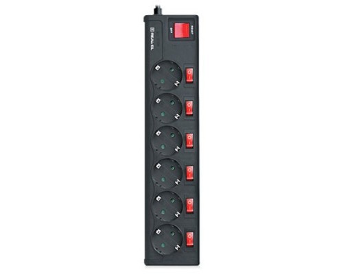 Мережевий фільтр живлення REAL-EL RS-6 EXTRA 5m, black (EL122300003)