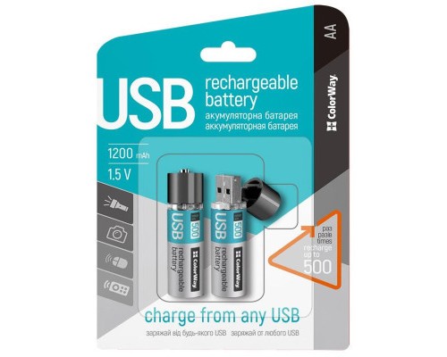 Акумулятор ColorWay AA USB 1200 mAh 1.5V R6 * 2 (CW-UBAA-02) 