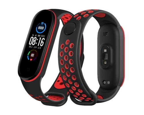 Ремінець до фітнес браслета BeCover Nike Style для Xiaomi Mi Smart Band 5 Black-Red (705153)