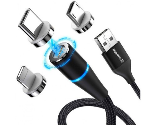Дата кабель USB 2.0 AM to Lightning + Micro 5P + Type-C 1.0m Magnetic ColorWay (CW-CBUU038-BK)