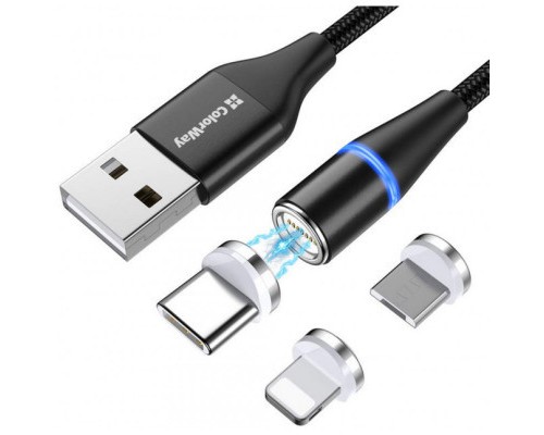 Дата кабель USB 2.0 AM to Lightning + Micro 5P + Type-C 1.0m Magnetic ColorWay (CW-CBUU038-BK)