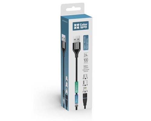 Дата кабель USB 2.0 AM to Lightning + Micro 5P + Type-C 1.0m Magnetic ColorWay (CW-CBUU038-BK)