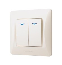 Вимикач Videx BINERA 2кл з підсвічуванням кремовий (VF-BNSW2L-CR)