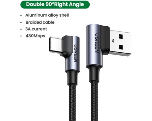Дата кабель USB 2.0 AM to Type-C 1.0m US176 Both Angled 3A (Black) Ugreen (20856)