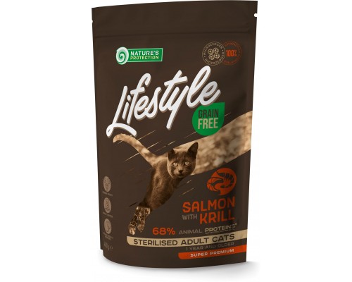 Сухий корм для кішок Nature's Protection Lifestyle Grain Free Salmon with krill Sterilised 400 г (NPLS45798) Сухий корм для кішок Nature's Protection Lifestyle Grain Free Salmon with krill Sterilised 400 г (NPLS45798)